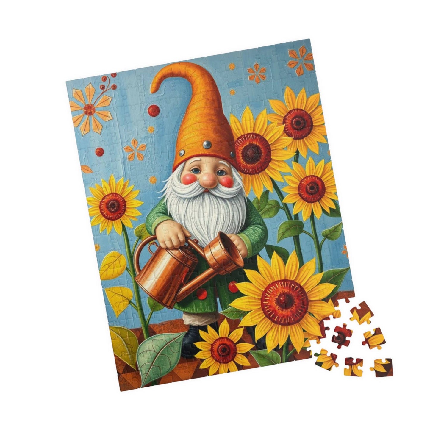 Nordic Gnome Gardening Sunflowers – Scandinavian Folk Garden Jigsaw Puzzle 252 pcs (Vertical) Puzzle The Puzzle Chest