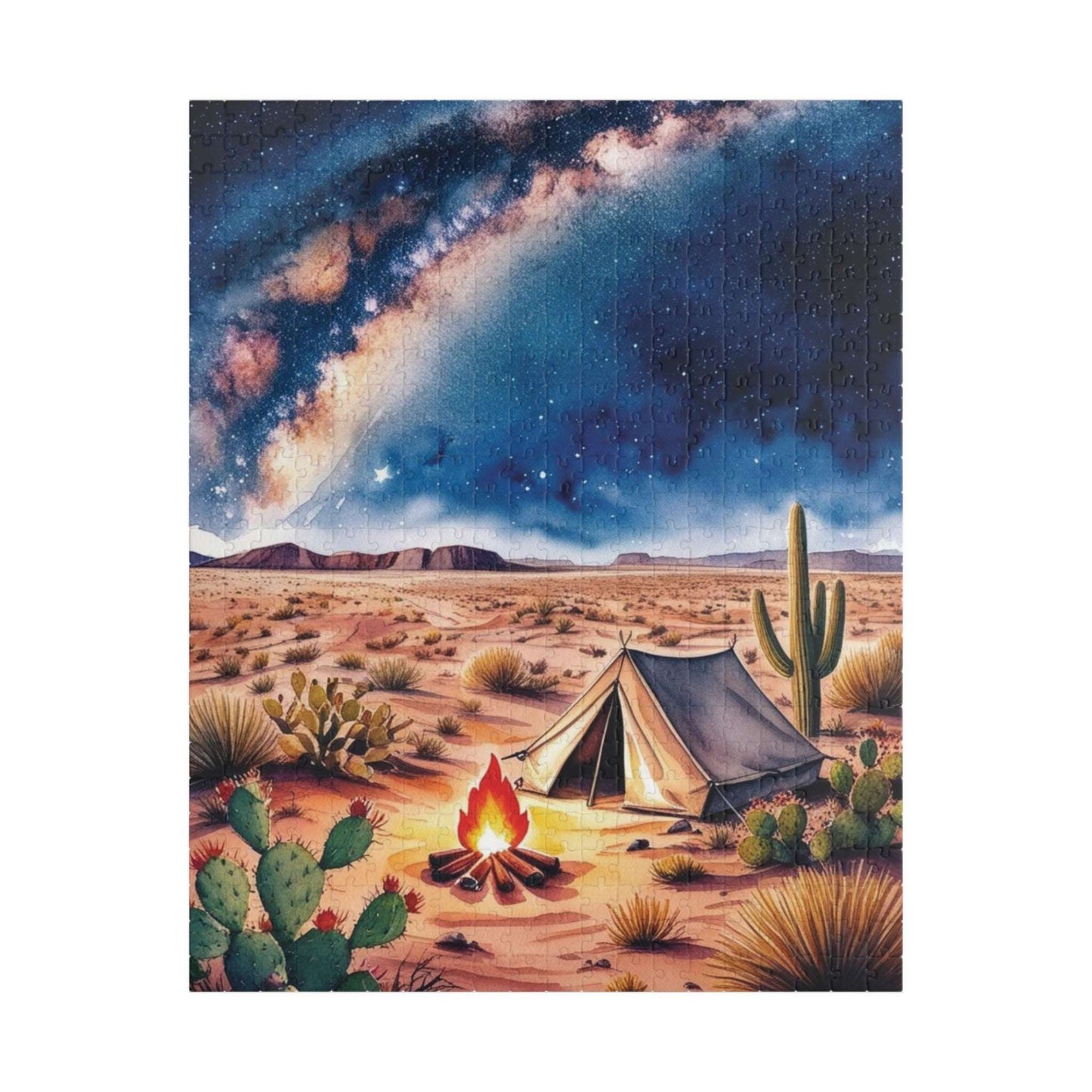Vast Desert Landscape Jigsaw Puzzle, Milky Way Campfire, and Tent Under the Stars, Peaceful Desert Night Scene Game for Adult Puzzle Lover 520 pcs (Vertical) Puzzle The Puzzle Chest