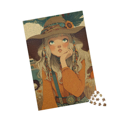 1970s Autumn Cowgirl Jigsaw Puzzle - Boho Meadow, Cartoon-Style Illustration Perfect Gift for Family, Friends, Creative Fun, Home Decor 1014 pcs (Vertical) Puzzle The Puzzle Chest