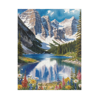 Serene Mountain Lake Landscape Puzzle, Snowy Peaks Wildflowers Art Jigsaw, Nature Lovers Gift, Fun Family Game Night Activity, Leisure Hobby 252 pcs (Vertical) Puzzle The Puzzle Chest