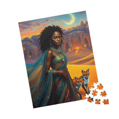 Starlit Desert Princess Puzzle - African American Woman Celestial Skies Jigsaw, Black Art, Afrocentric Artwork 252 pcs (Vertical) Puzzle The Puzzle Chest