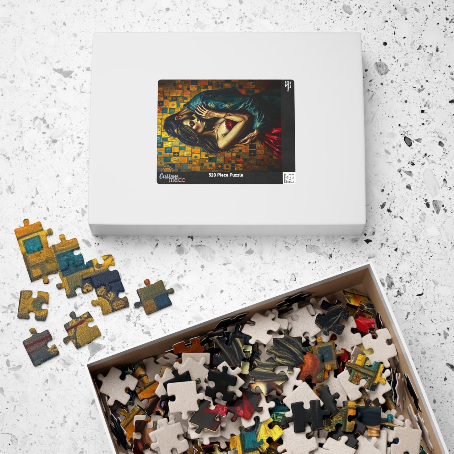 Romantic Embrace Gothic Jigsaw Puzzle, Eerie Couple Hugging Golden Jewel-Toned Patterns, Stress Relief, Unique Dark Art Puzzle Lover Gift Puzzle The Puzzle Chest