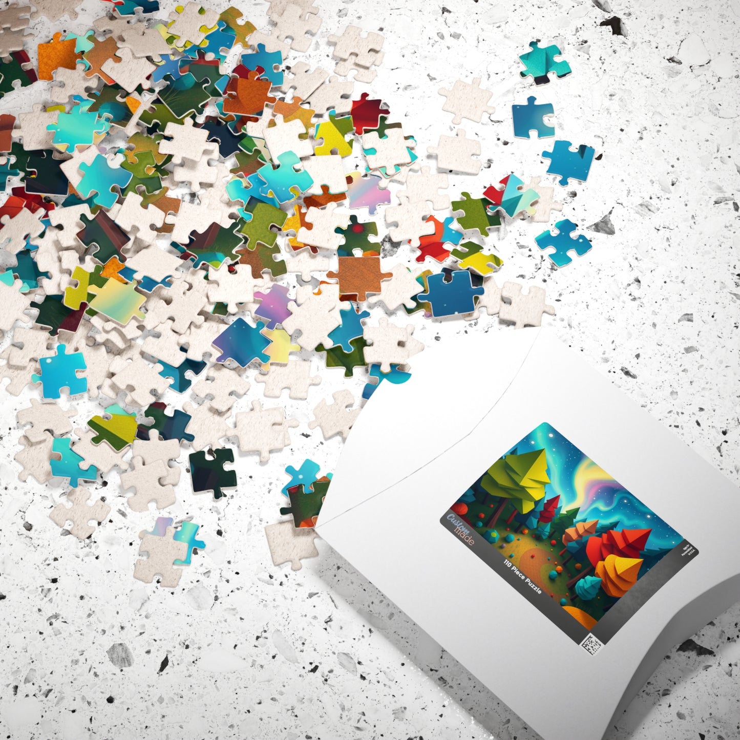 Abstract Landscape Jigsaw Puzzle, Magical Forest with Geometric Trees Aurora Sky, Challenging Game for Mental Exercise, Puzzle Lover Gift Puzzle The Puzzle Chest