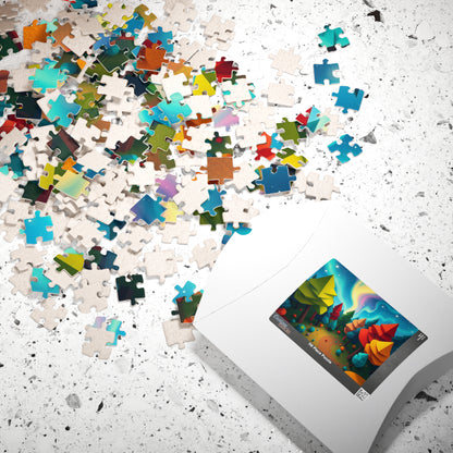 Abstract Landscape Jigsaw Puzzle, Magical Forest with Geometric Trees Aurora Sky, Challenging Game for Mental Exercise, Puzzle Lover Gift Puzzle The Puzzle Chest