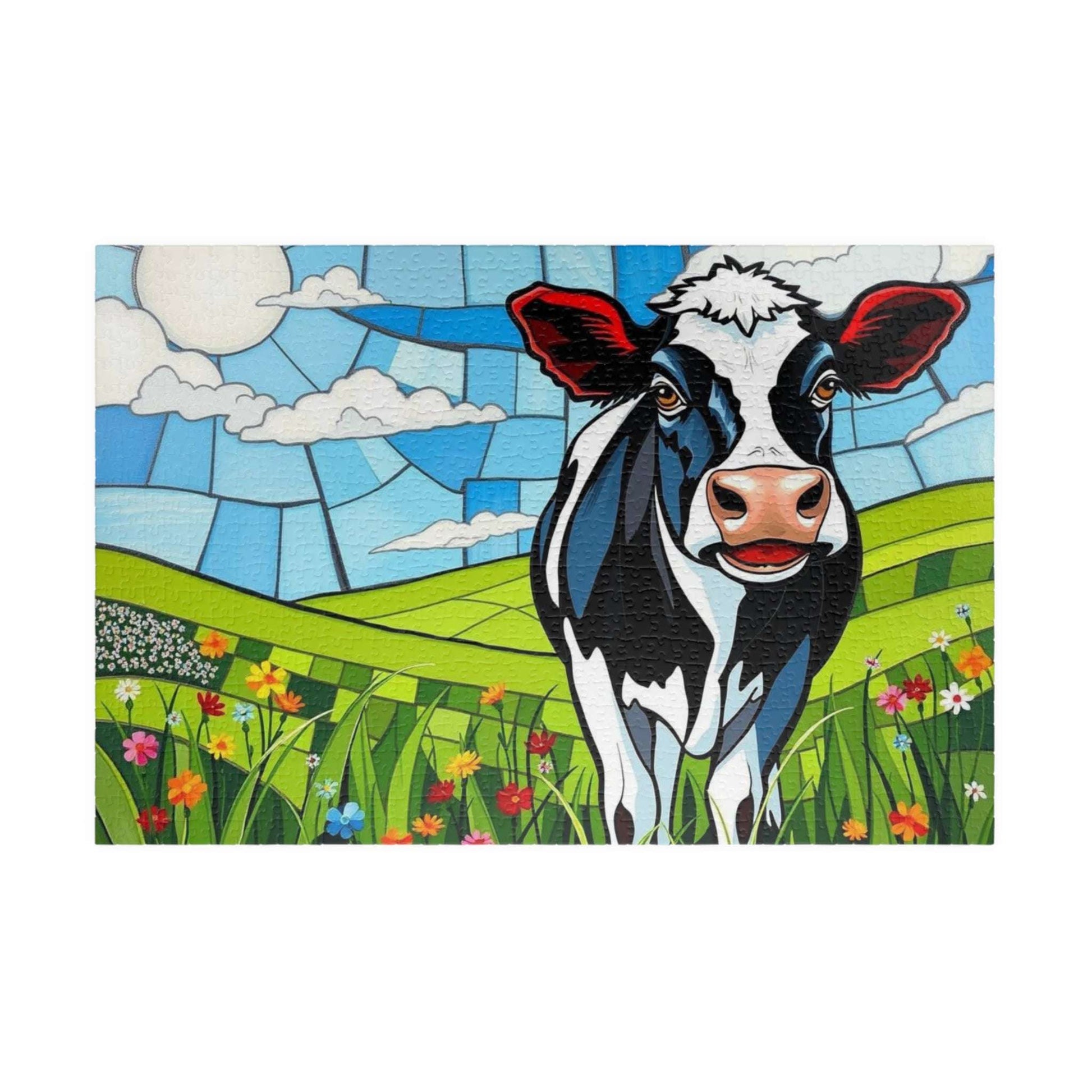 Pasture Bloom Cow Puzzle - Fun Farm Themed Jigsaw, 110-1014 Piece Engaging Family Activity, Mindful Brain Teaser, Unique Animal Lover Gift