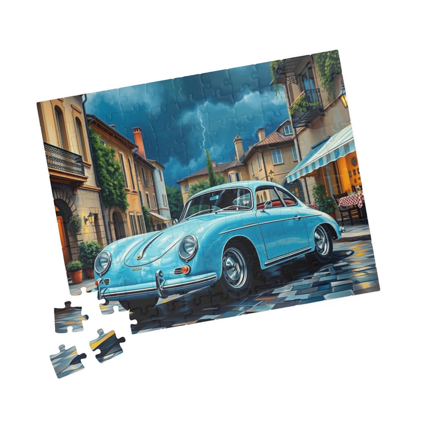 Classic Car Puzzle - Pastel Blue 1955 Vintage Vehicle Jigsaw Game Puzzle The Puzzle Chest