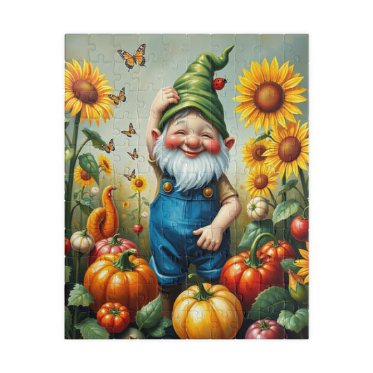 Whimsical Garden Gnome Puzzle, Vegetables Sunflowers and Butterflies, Colorful Farm and Nature Scene Jigsaw Game, Fantasy Puzzle Lover Gift 110 pcs (Vertical) Puzzle The Puzzle Chest
