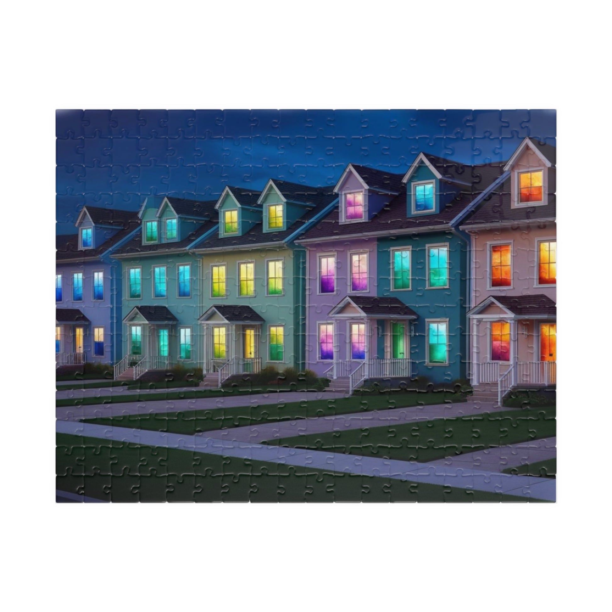 Jigsaw Puzzle, Fantasy Weirdcore Surreal Suburban Neighborhood with Glowing Windows, 110 252 520 1014-piece, Home Decor Game Activity Gift, 252 pcs (Horizontal) Puzzle The Puzzle Chest