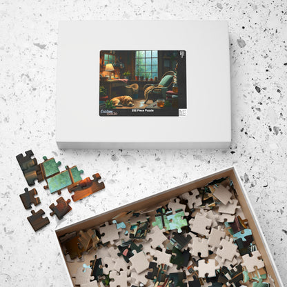 Jigsaw Puzzle, Cozy Garden Workshop Interior with Dog, Hobby Activity, Relaxing Pastime, Indoor Entertainment, Mindful Meditation, Stress