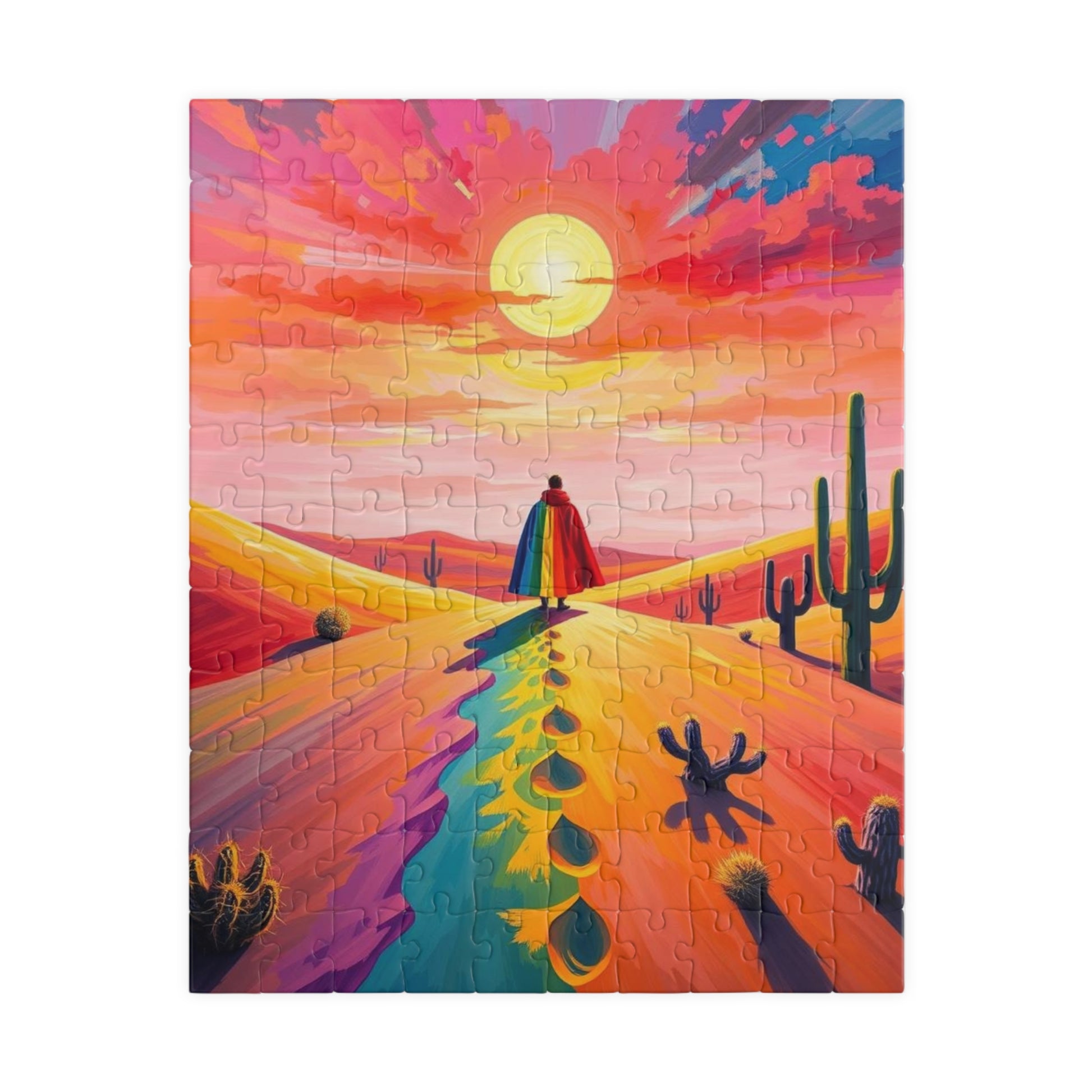 Solitude in Spectrum Jigsaw Puzzle - Surreal Desert Sunset, Colorful LGBTQ Art, Unique Pride Gift for Puzzle Lovers, Home Entertainment 110 pcs (Vertical) Puzzle The Puzzle Chest