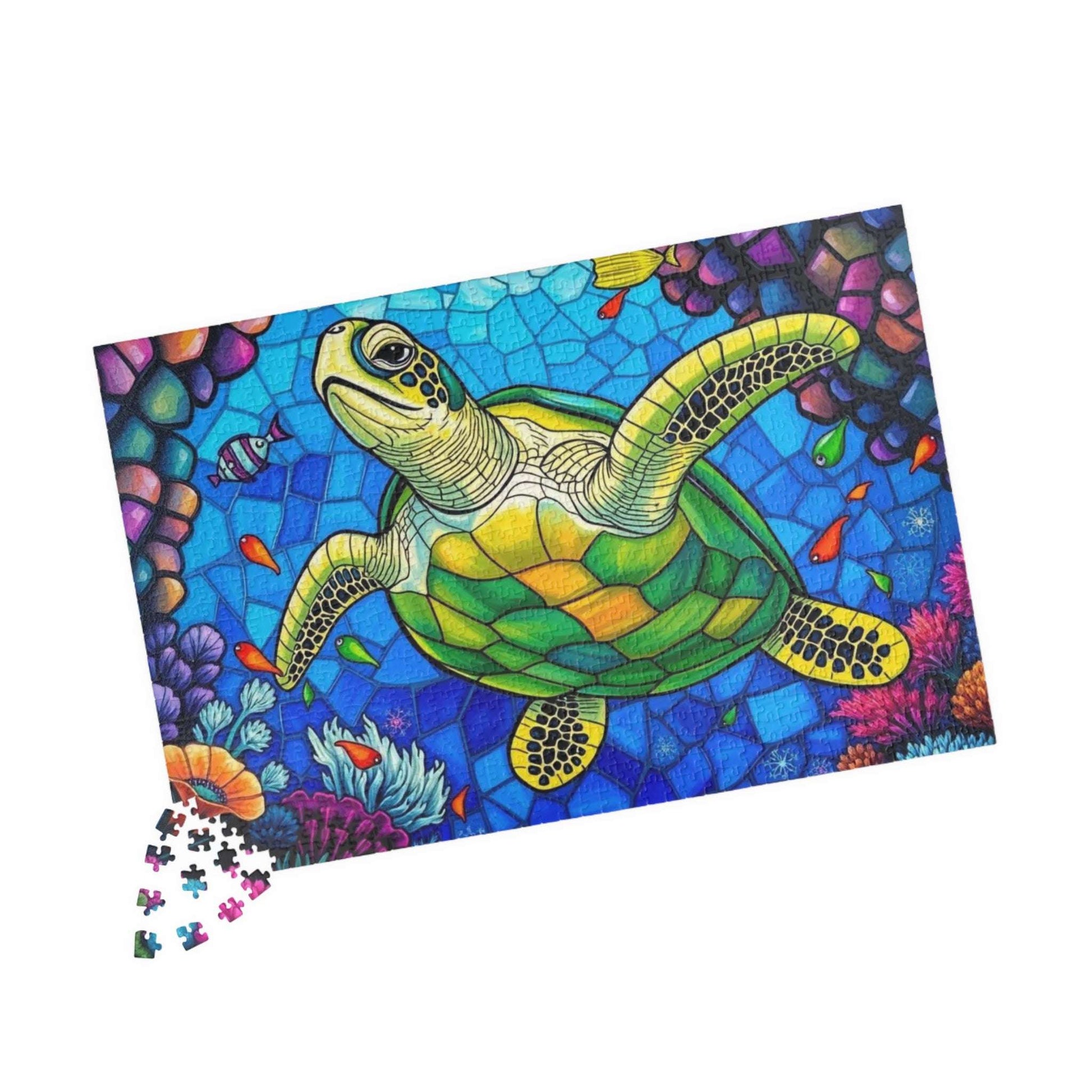 Coral Dreams Sea Turtle Puzzle - Stained Glass Style, 110-1014 Piece Ocean Themed Jigsaw for Solo Fun Family Activity, Marine Life Gift