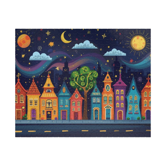 Raindrop Row Town Jigsaw Puzzle - Nighttime Village Puzzle Game 520 pcs (Horizontal) Puzzle The Puzzle Chest