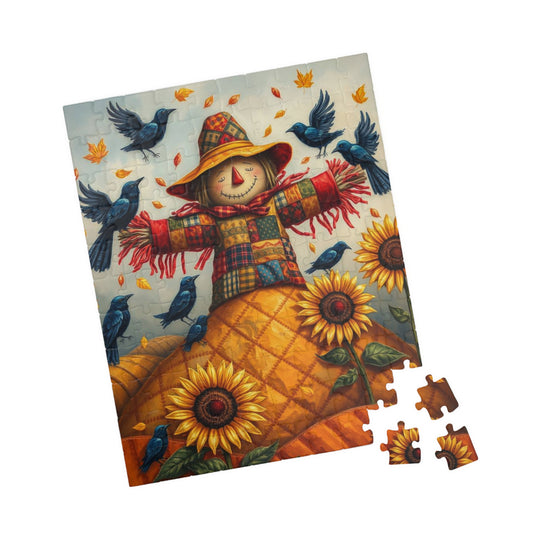 Fall Folk Art Scarecrow Puzzle, Cozy Autumn Jigsaw for Family Game Night, Thanksgiving Fun, Gift for Puzzle Lovers, 110 252 520-piece