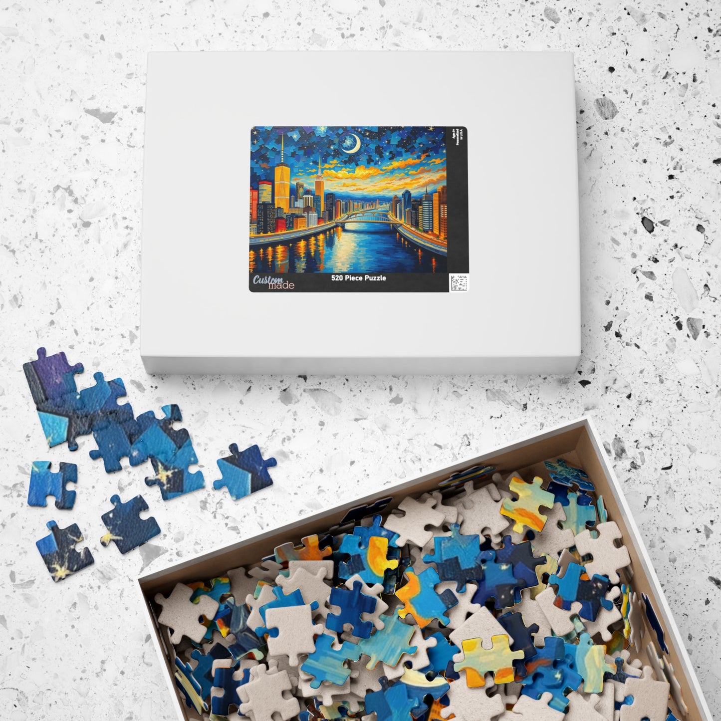 Vibrant City at Night Mosaic Puzzle, Illuminated Skyscraper View, Bustling Urban City Lights Nightscape Jigsaw Game, Fun Family Game Night Puzzle The Puzzle Chest