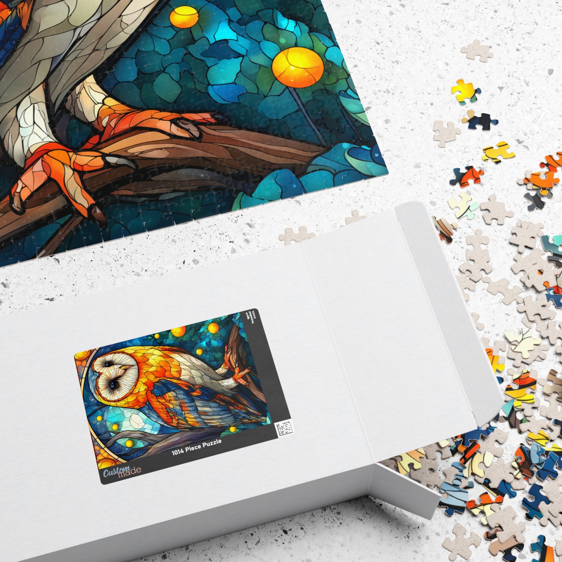 Colorful Barn Owl Stained Glass Style Puzzle | 110/252/520/1014-piece Wildlife Jigsaw Puzzle The Puzzle Chest