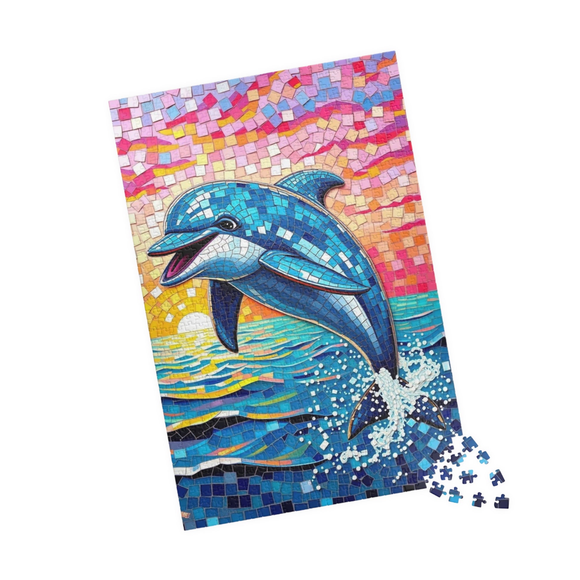 Iridescent Dolphin Mosaic Puzzle, Colorful Artistic Ocean Sunset Jigsaw Game for Adults, Ideal Gift for Sea Animal and Ocean Lover Puzzle The Puzzle Chest