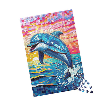 Iridescent Dolphin Mosaic Puzzle, Colorful Artistic Ocean Sunset Jigsaw Game for Adults, Ideal Gift for Sea Animal and Ocean Lover Puzzle The Puzzle Chest