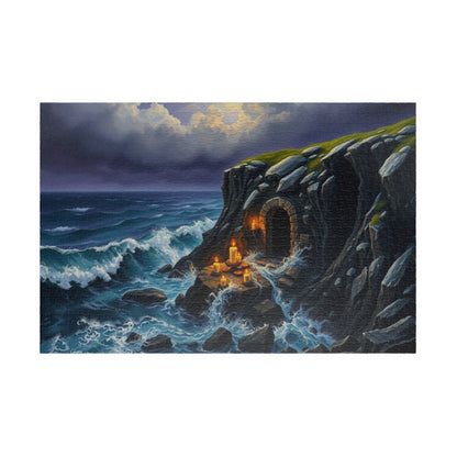 Sepulcher by the Sea Gothic Jigsaw Puzzle, Mystical Coastal Gothic Art Print, Solo Fun Meditation Activity, Gift for Dark Fantasy Lover 1014 pcs (Horizontal) Puzzle The Puzzle Chest