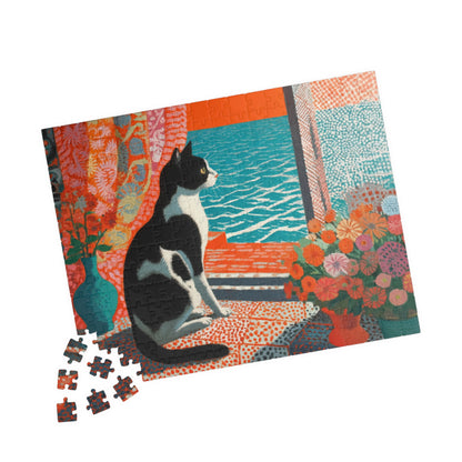 Cat by the Open Window – Fauvist Interior Cat Jigsaw Puzzle, Animal Theme Seaside Art Puzzle, Matisse-Inspired 252 pcs (Horizontal) Puzzle The Puzzle Chest