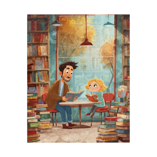 Whispers Between the Shelves - Watercolor Cozy Bookstore Jigsaw Puzzle, Storybook Cartoon Illustration Puzzle The Puzzle Chest