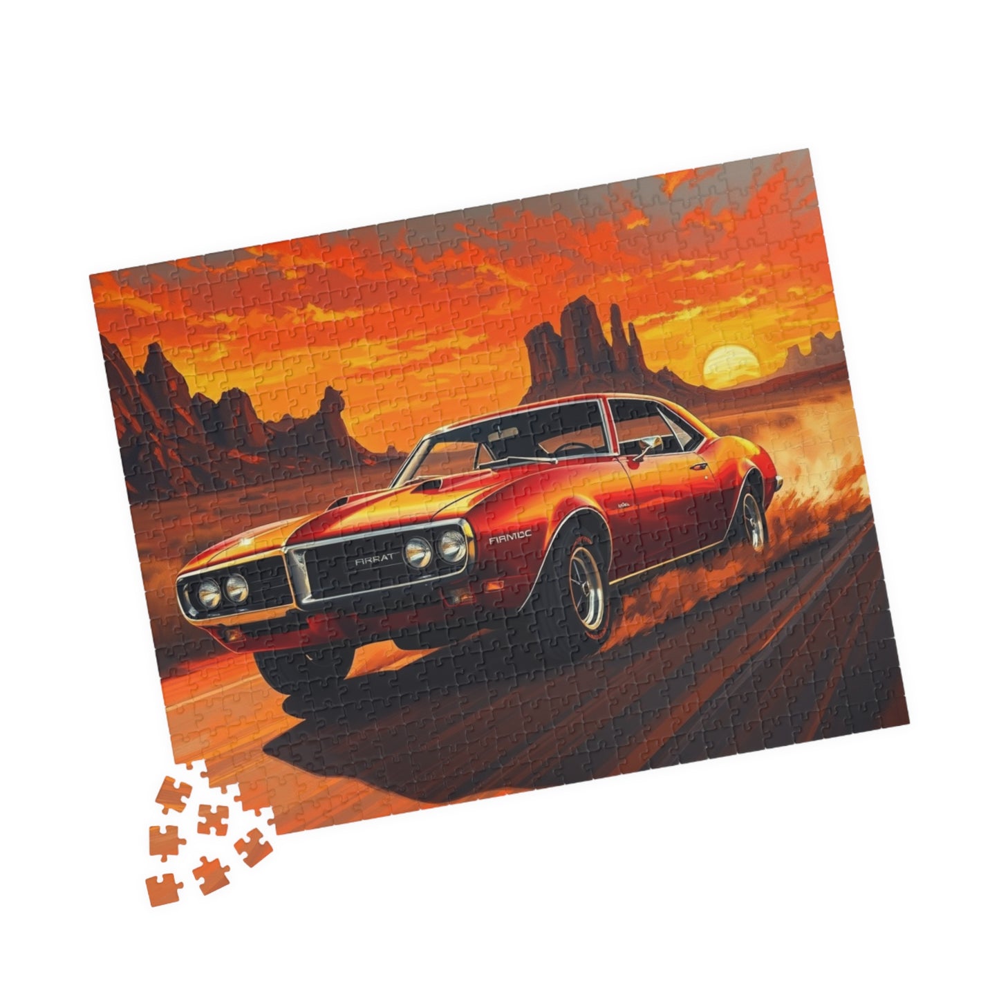 Vintage Muscle Car Jigsaw Puzzle, Classic Red 1967 Pontiac Firebird, Iconic Vehicle in the Desert Scene, Classic Car Enthusiast Gift for Him Puzzle The Puzzle Chest