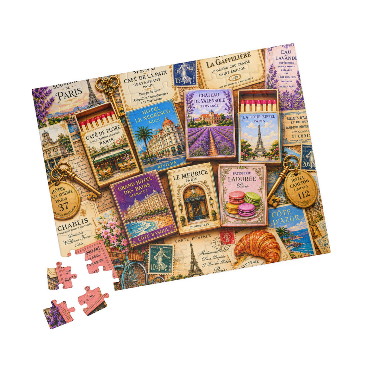 Colorful France Matchbook Puzzle | Paris Travel Memorabilia Jigsaw | French Café Collection Challenge | European Nostalgia 110 pcs (Horizontal) Puzzle The Puzzle Chest