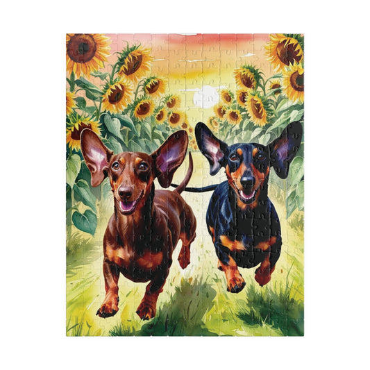 Dachshunds Puzzle, Sunflower Dog Race Jigsaw Puzzle, Brain Teaser Game, Family Activity, Relaxing Hobby, Animal Lover Gift, Mindfulness 252 pcs (Vertical) Puzzle The Puzzle Chest
