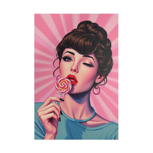 Candy Girl Pop Art Jigsaw Puzzle, Vintage Glamour Puzzle 110 - 1014-piece, Retro Gift for Puzzle Lovers, Home Activity, Fun Collectible