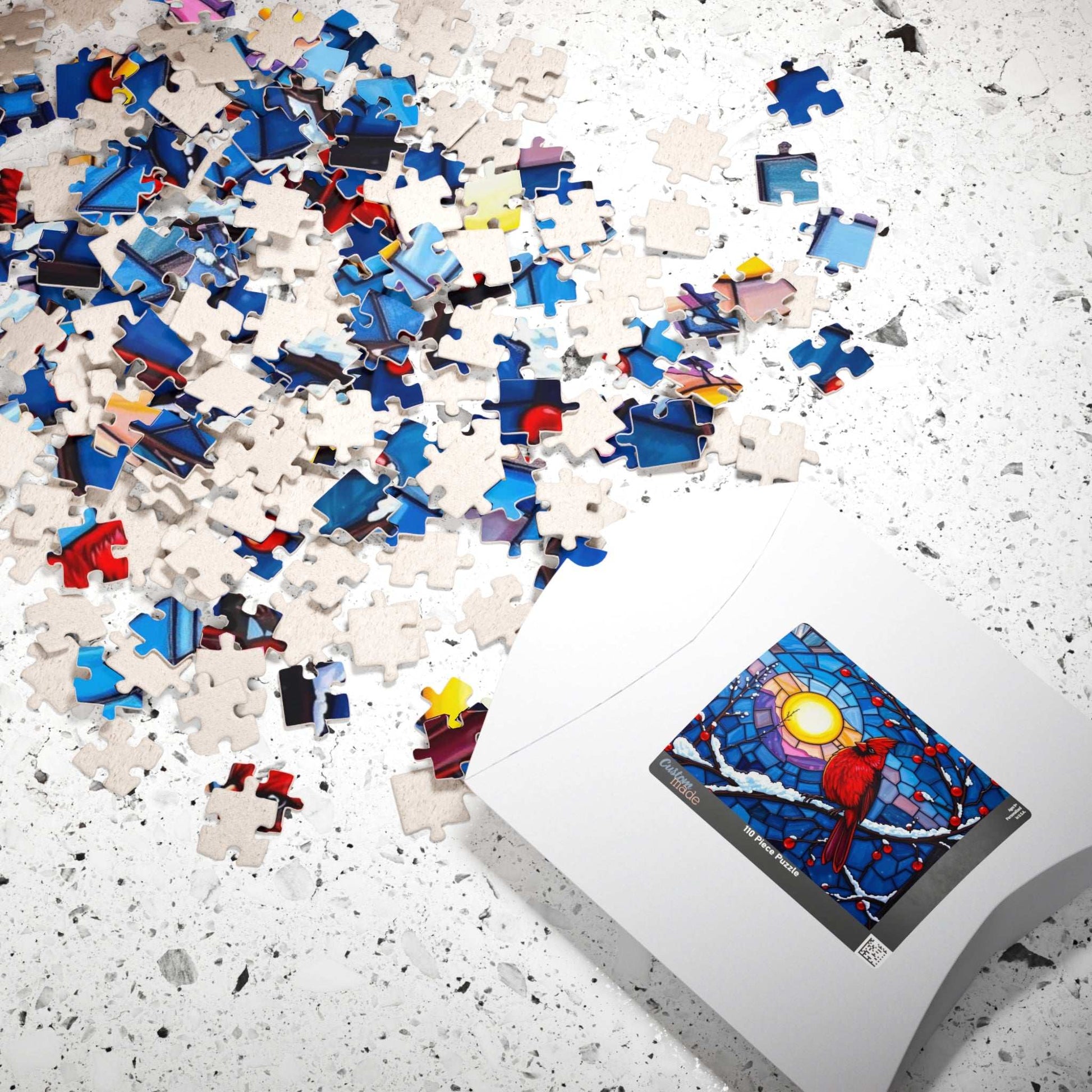 Jewel-Tone Winterbird Puzzle - Colorful Cardinal Jigsaw, Ideal for Family Game Night, Gift for Bird Lovers, Mindful Holiday Entertainment