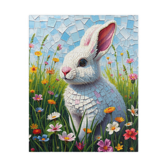 Fluffy Rabbit Mosaic Puzzle, Bunny in Colorful Spring Flower Meadow Jigsaw Game for Adult, Teen or Senior, Best Unique Gift for Puzzle Fan 110 pcs (Vertical) Puzzle The Puzzle Chest