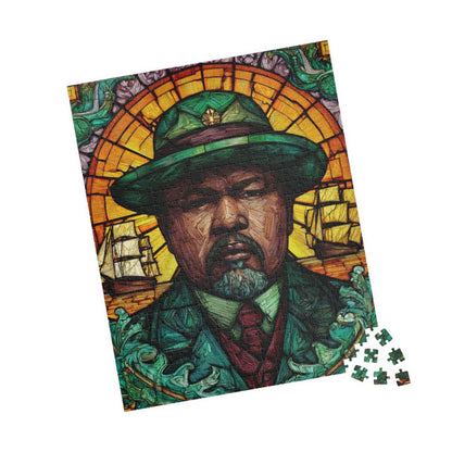 Marcus Garvey Jigsaw Puzzle – Afrocentric Stained Glass Art, Pan-African, Historical Black Leaders Puzzle, Sunburst & Ship Motif Illustration 520 pcs (Vertical) Puzzle The Puzzle Chest