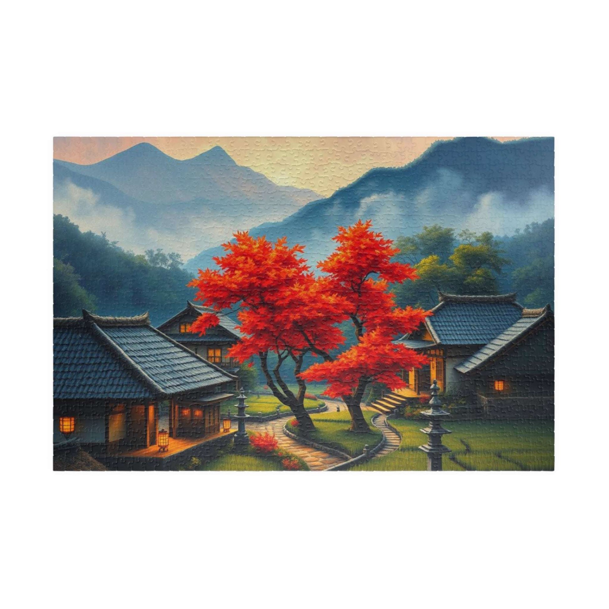 Japanese Mountain Village Jigsaw Puzzle - Autumn Scene, Ideal for Family Game Nights, Solo Fun, Holiday Birthday Gift for Friends 1014 pcs (Horizontal) Puzzle The Puzzle Chest