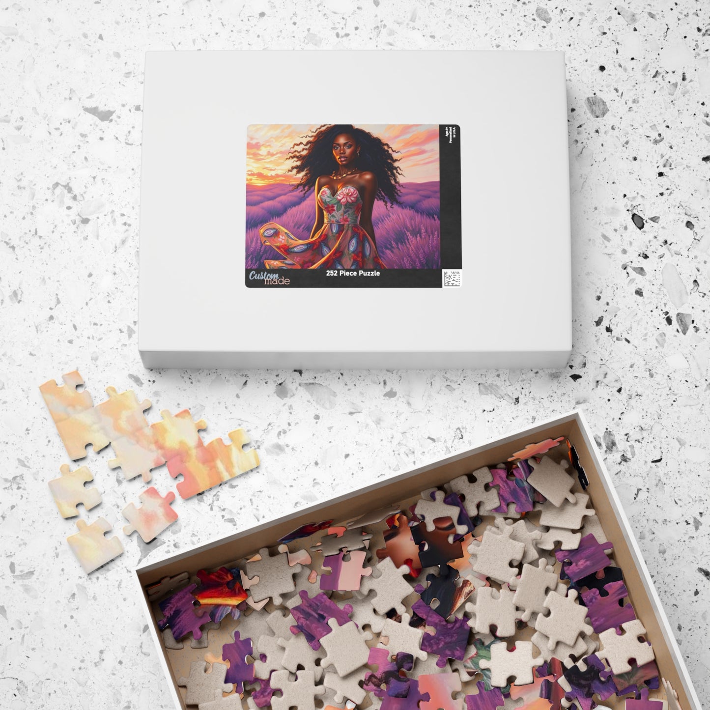 Floral Black Woman Art Puzzle - Lavender Field Jigsaw Game, Gift for Flower Lover, Home Entertainment, Family Fun, Art Enthusiast Puzzle The Puzzle Chest