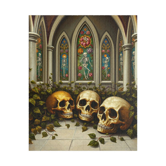 Ornate Ossuary Bloom - Skull Garden Puzzle, Gothic Artwork Jigsaw Game for Gift for Puzzle Lover, Halloween Decor, Stress Relief Activity