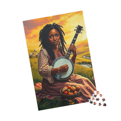The Banjo Player Jigsaw Puzzle - Black Woman Art, Afrocentric Artwork, African American Musician 1014 pcs (Vertical) Puzzle The Puzzle Chest
