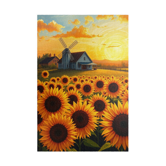 Jigsaw Puzzle, Sunflowers Landscape 110-1014 Piece - Farmhouse Windmill Sunrise, Brain Teaser Game, Family Activity, Home Decor, Gift Idea, 1014 pcs (Vertical) Puzzle The Puzzle Chest