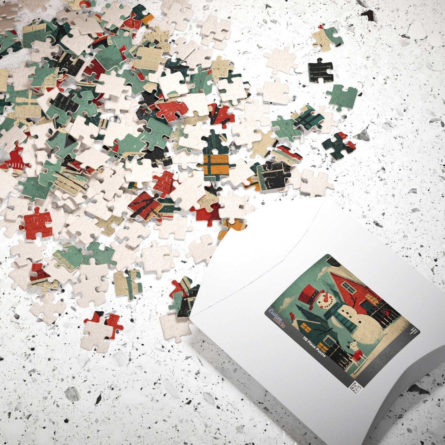 Retro Holiday Cheer Puzzle - Snowman and Dog, Winter Vintage Style Illustration, Ideal for Holiday Activity, Family Game, Festive Gifts Puzzle The Puzzle Chest