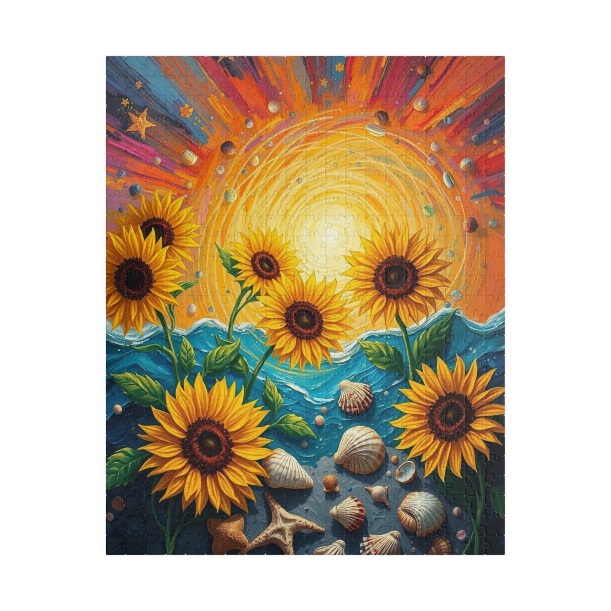 Sunflower and Seashell Jigsaw Puzzle, Colorful Sunset Beach Puzzle for Adults, Fun Indoor Activity, Puzzle Gift for Friends, Family Night 520 pcs (Vertical) Puzzle The Puzzle Chest