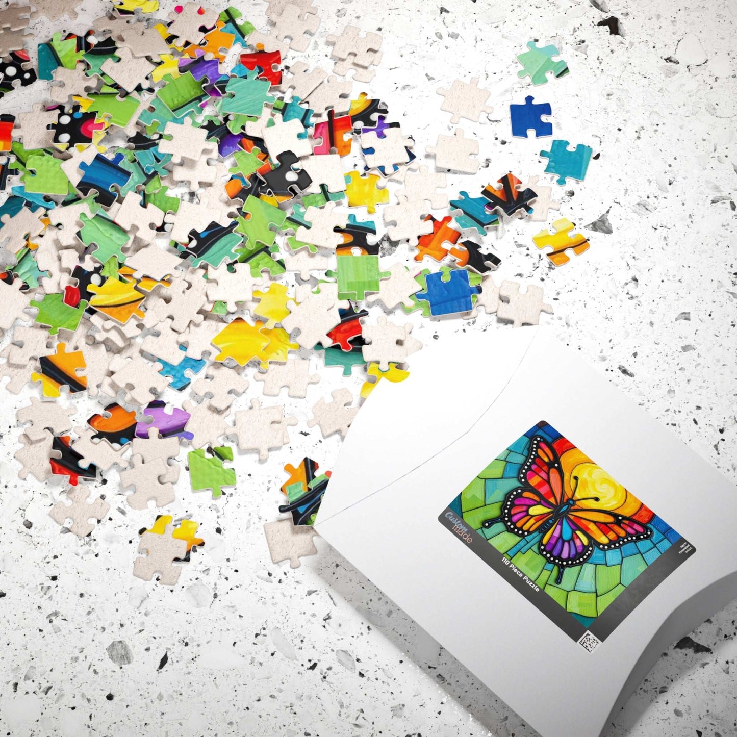 Multicolored Wings Butterfly Puzzle, Stained Glass Style 110-1014 Piece Jigsaw Game, Mindfulness Activity, Family Fun, Holiday Birthday Gift