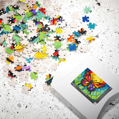Multicolored Wings Butterfly Puzzle, Stained Glass Style 110-1014 Piece Jigsaw Game, Mindfulness Activity, Family Fun, Holiday Birthday Gift
