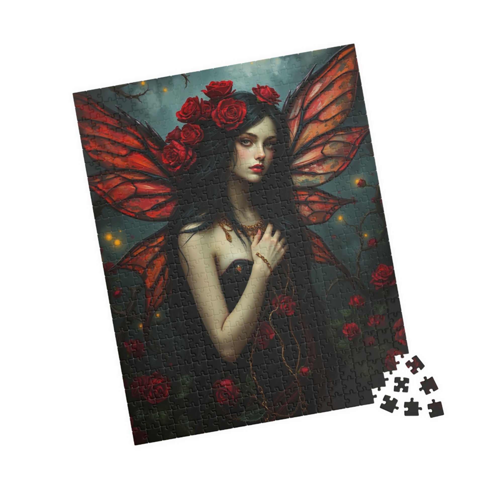 Midnight Rose Fairy Jigsaw Puzzle, Enchanting Mythical Creature, Gothic Art Gift for Fantasy Lover, Home Entertainment, Mindfulness Activity The Puzzle Chest
