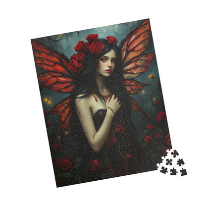 Midnight Rose Fairy Jigsaw Puzzle, Enchanting Mythical Creature, Gothic Art Gift for Fantasy Lover, Home Entertainment, Mindfulness Activity The Puzzle Chest