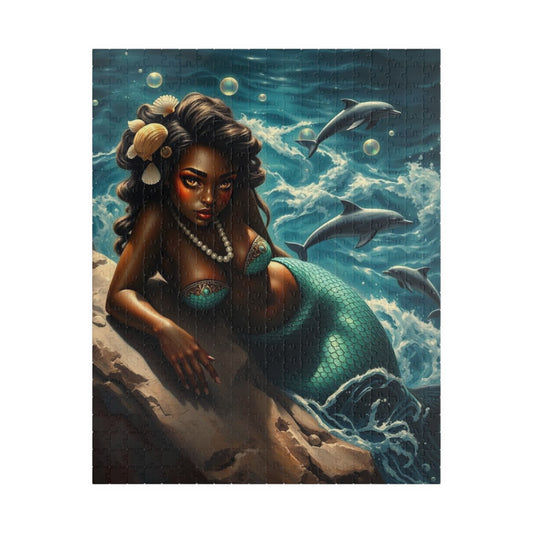 Black Mermaid Jigsaw Puzzle - Enchanting Ocean Black Art, Gift for Sea Lovers, Creative Activity, Home Entertainment, Family Bonding 520 pcs (Vertical) Puzzle The Puzzle Chest