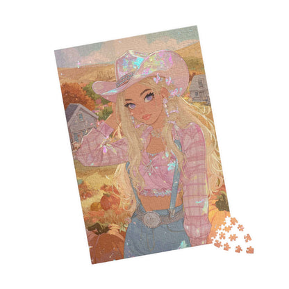 2000s Autumn Cowgirl Jigsaw Puzzle - Glittery Harvest, Retro Y2K Illustration, Holiday Birthday Gift for Puzzle Lover 1014 pcs (Vertical) Puzzle The Puzzle Chest