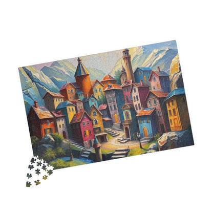 Unique 3D Village Jigsaw Puzzle 110, 252, 520, 1014-piece, Featuring a Colorful Ethereal Town Scene, Mindfulness Gift for Puzzle Enthusiast The Puzzle Chest
