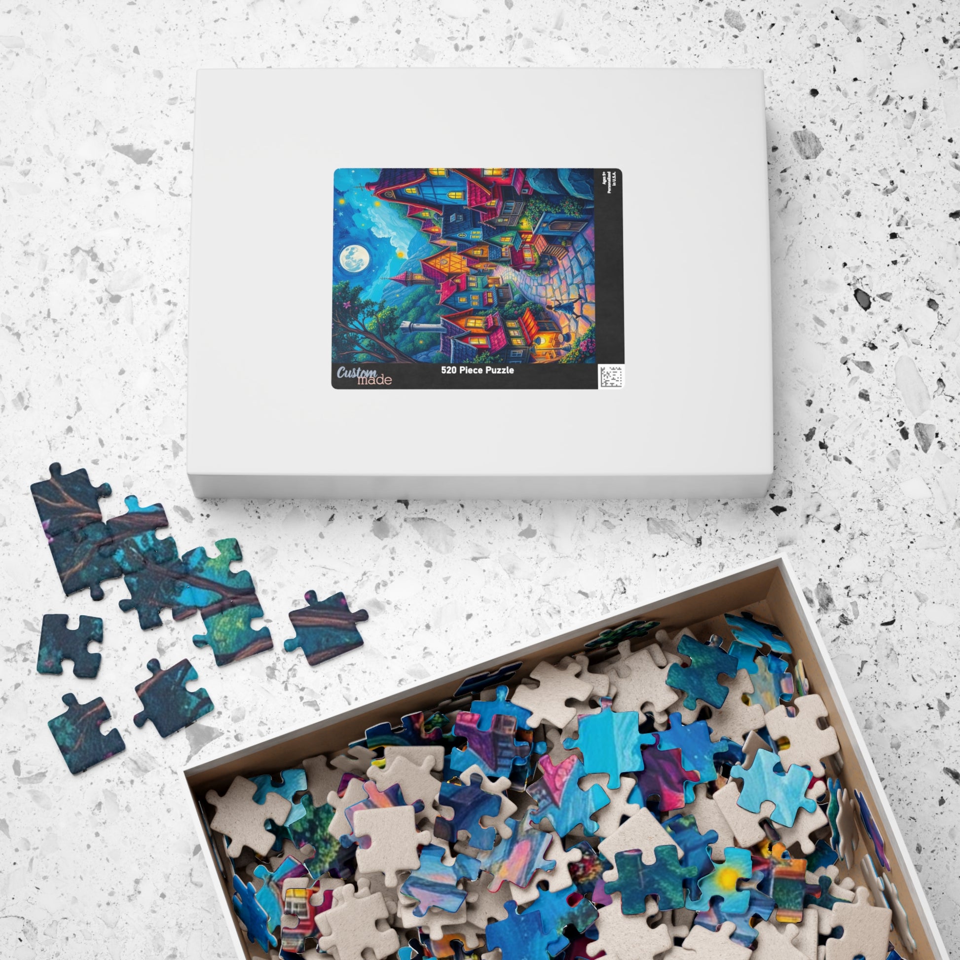 Vibrant Village Puzzle (110-1014 Piece), Cozy Moonlit Town Jigsaw Game for Adults, Family Activity, Gift for Puzzle Lovers, Mindfulness The Puzzle Chest