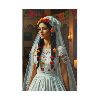 Elegant Mexican Bride Puzzle with Papel Picado Background, Hacienda Courtyard Wedding Jigsaw, Unique Gift for Puzzle Enthusiast Hobbyist 1014 pcs (Vertical) Puzzle The Puzzle Chest