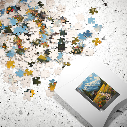 Mountain Cottage Illustration Puzzle, Nature Scene Jigsaw, 110-1014 Pieces, Gift for Nature Lovers, Family Fun, Relaxation Activity Puzzle The Puzzle Chest