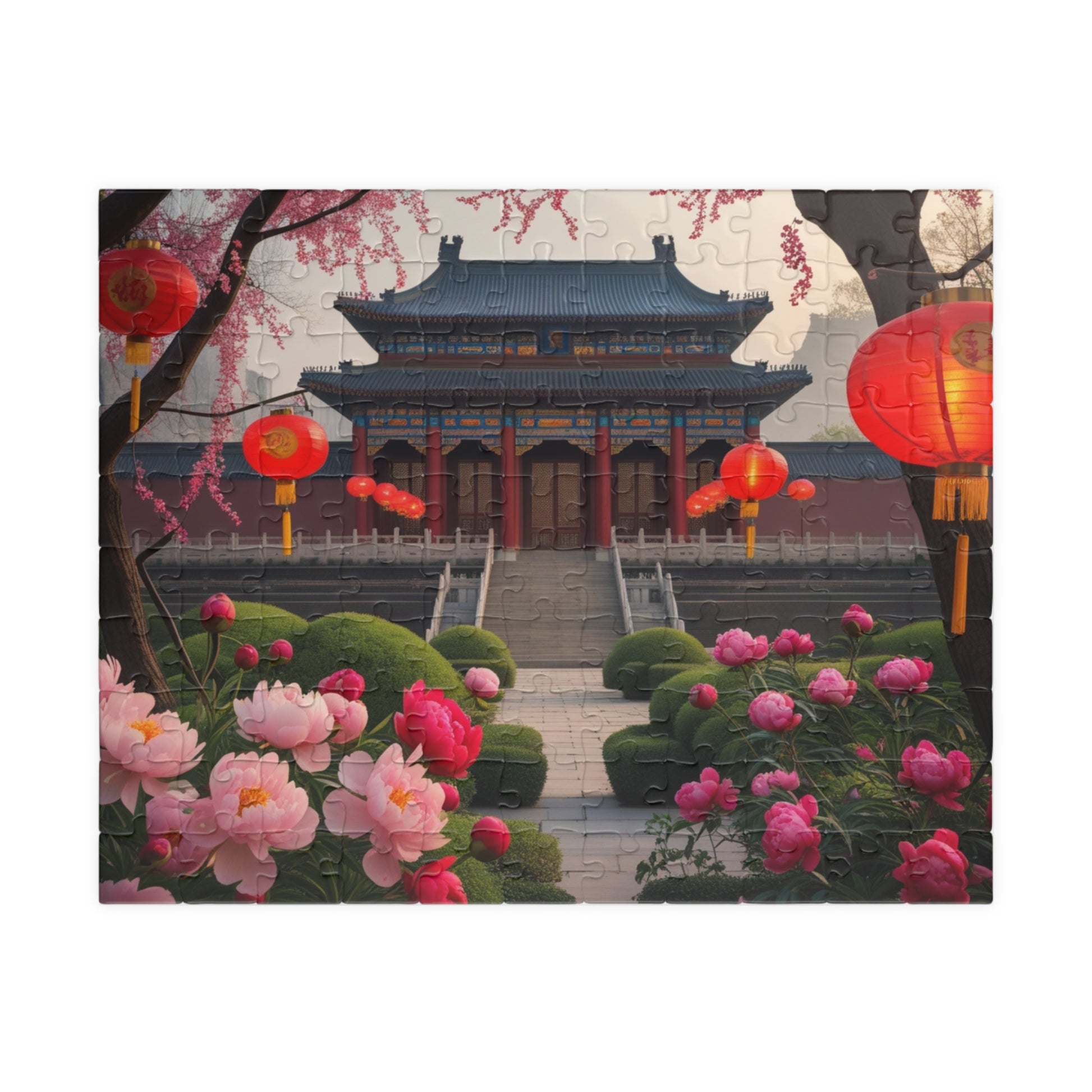 Forbidden City Beijing Jigsaw Puzzle with Peonies and Lanterns, 252 520 1014-Piece Puzzle, Chinese Landmark Gift, Creative Hobby 110 pcs (Horizontal) Puzzle The Puzzle Chest