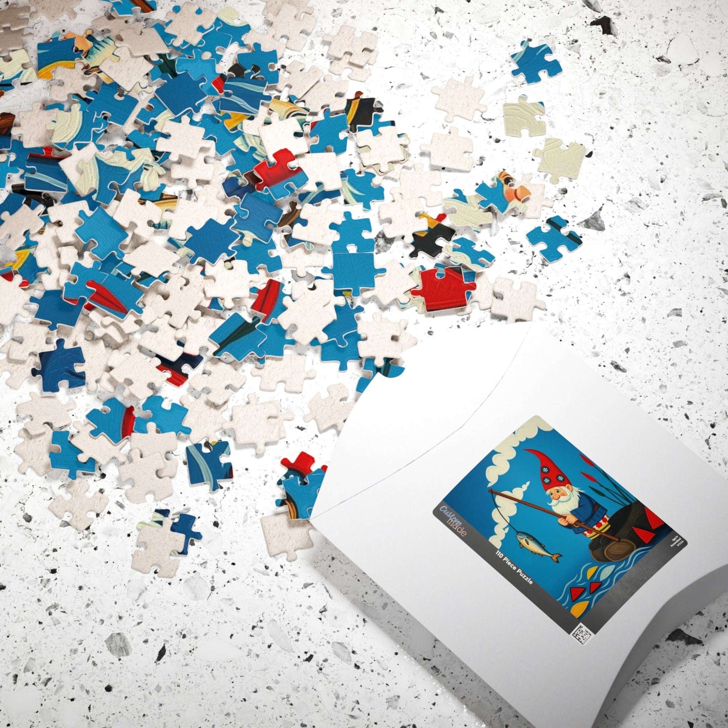 Nordic Gnome Fishing Dockside Jigsaw Puzzle – Scandinavian Folk Art Illustration Puzzle The Puzzle Chest